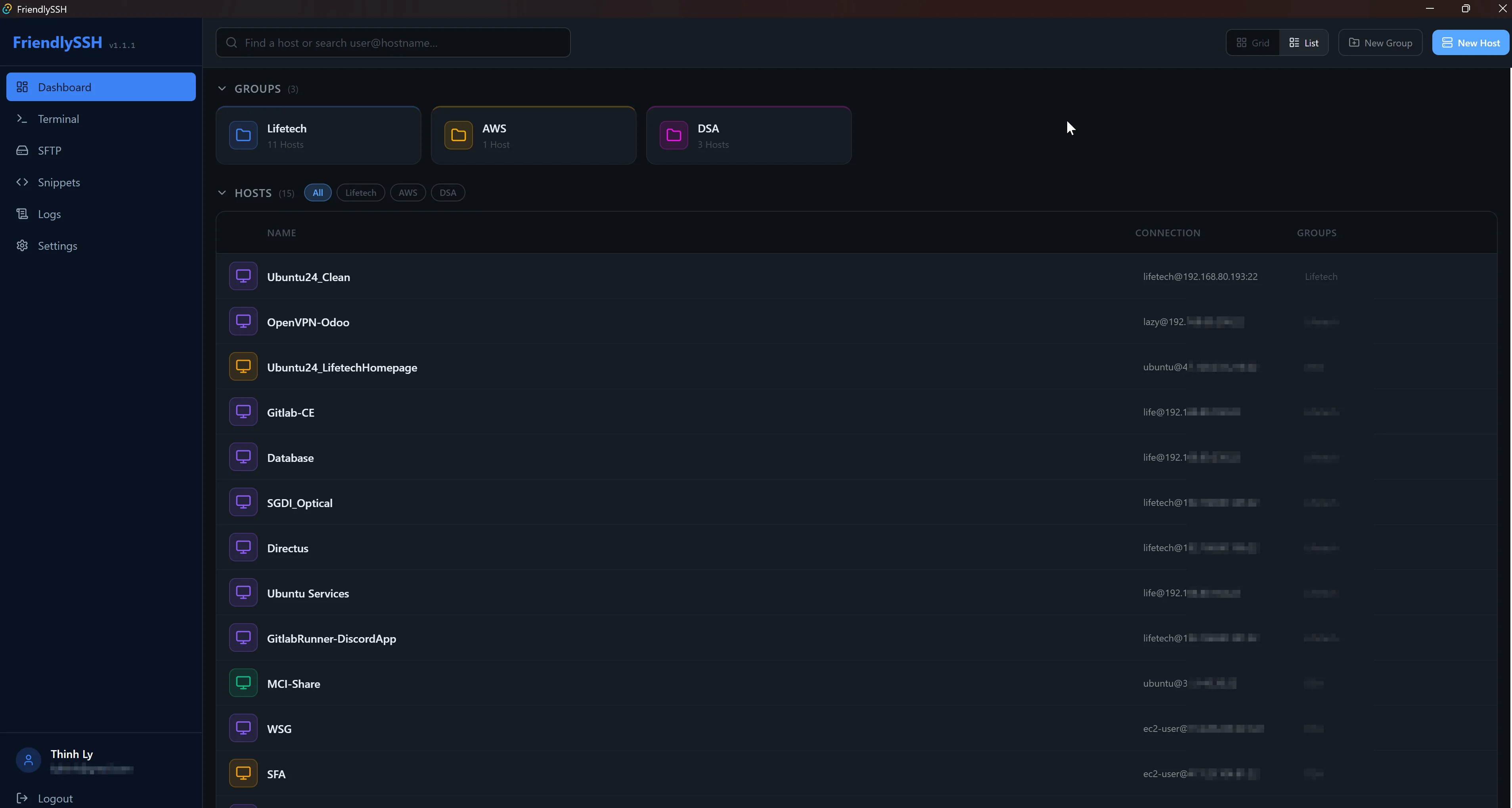 FriendlySSH Dashboard — Manage your SSH hosts